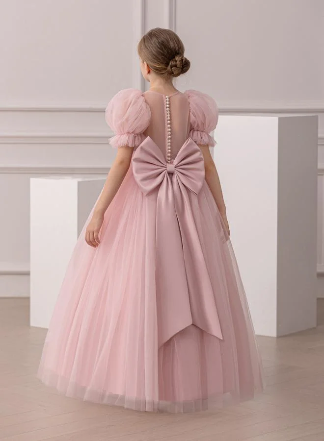 Take Two Girls Pink Puff Sleeve Embellished Maxi Dress